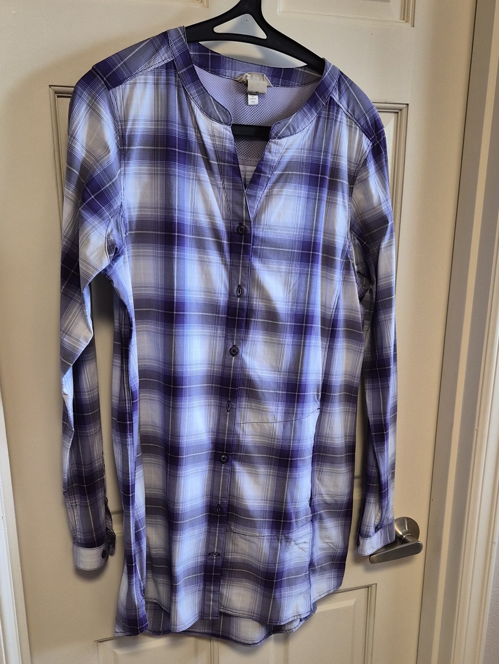 Duluth Trading Women's Purple Plaid Tunic Button-Down